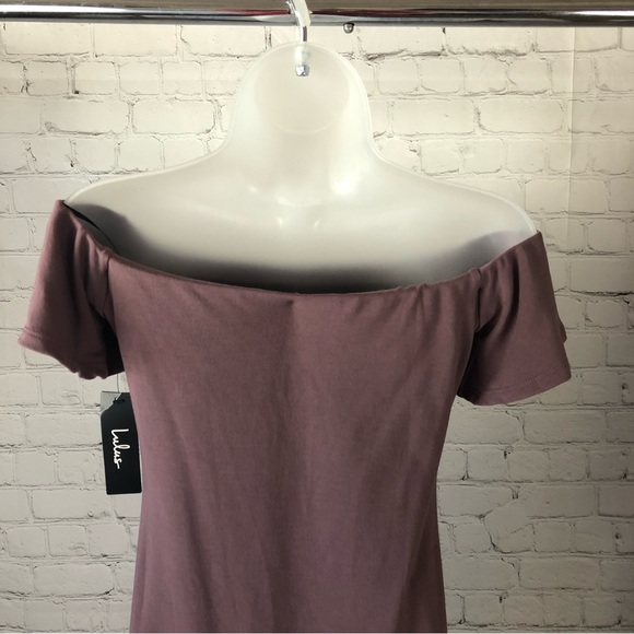 NWT - Lulu's Plum Colored Off the Shoulder Mini Dress w/ Flutter Sleeves. Size S - Picture 4 of 10